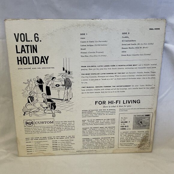 Latin Holiday Vol. 6 For Hi-Fi Living (Vinyl, 1957) RCA Custom RAL 1006 VG+ LP - Picture 3 of 12